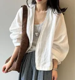 カーディガン 薄手 UV トップス 綿麻 リネン uv 紫外線対策 ホワイト