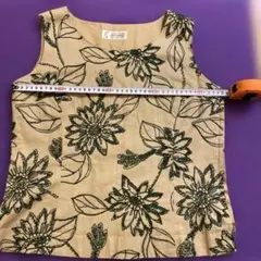 ケイコスズキ　リネン 花柄 ノースリーブシャツ Lサイズ