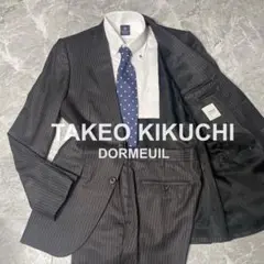 【高級ドメール】美品　タケオキクチ　ビジネススーツ　ストライプ　セットアップ　L