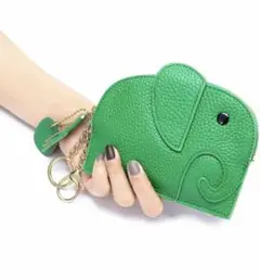 本革仕様ゾウさん小銭入れコインケース 象ミニ財布 グリーン