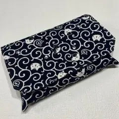 No.125 御朱印帳ケース《猫柄　紺色》/ハンドメイド