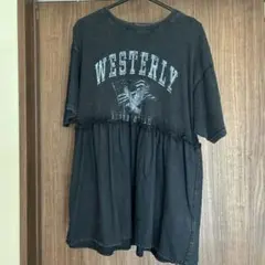 lepsim レプシィム　切り替えリメイク風5分袖チュニック　半袖　Tシャツ