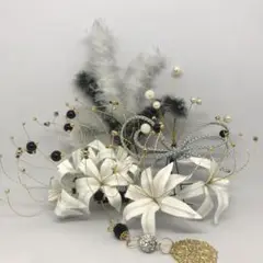 白の彼岸花つまみ細工髪飾り7点セット