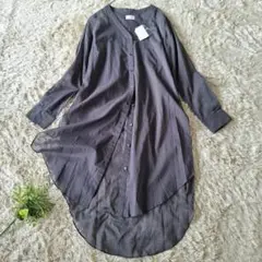 【新品未使用】YORT サイドスリットロングシアーシャツ チャコールグレー