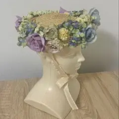 作家さま ハンドメイド お花 麦わらトーク帽子