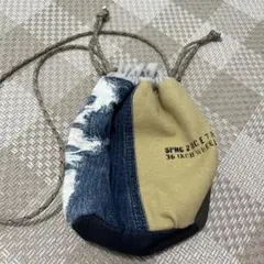 リメイクデニム巾着袋 ストラップ付き