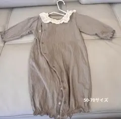 バースデイ　ベビー服 ベージュ フリル付き襟 ツーウェイ・ドレスオール 70cm