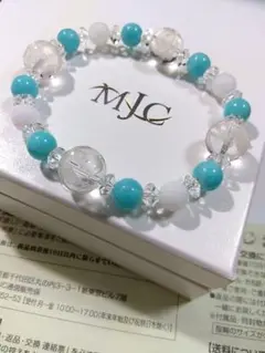 ロッククリスタル アマゾナイトクォーツ ストレッチブレスレット MJC 彫 箱付