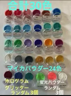 30色のマイカパウダー24色とグリッター3個蛍光パウダー3個合計30個 樹脂顔料