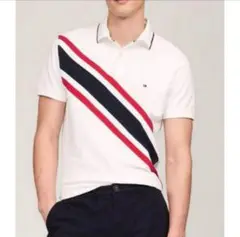 送料無料 新品 TOMMY HILFIGER バナー ストライプ ロゴ ポロ L