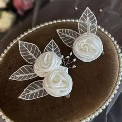 ホワイト お花 ヘッドドレス ヘアーアクセサリー 結婚式 かわいい