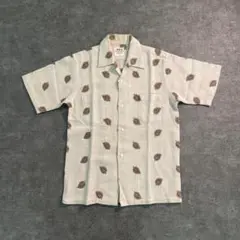 【ZERO】リーフ刺繍 90'sオープンカラーシャツ 古着SM64 ベージュ