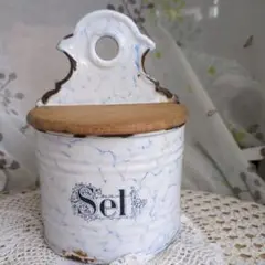 イギリス　アンティーク　ホーロー　SALT SEL セル　缶　塩入　ブラシホルダ エトワール アンティーク SEL(セル)缶