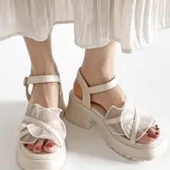 Shoes in Closet 軽量厚底 チュール フリル ヒールサンダル