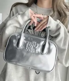 エナメルライクエコレザーエンブレムミニボストンバッグ