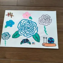 カラフルな花とカタツムリのイラスト