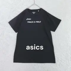 アシックス◇asics 半袖メッシュTシャツ ブラック L プリント 力戦奮闘♪