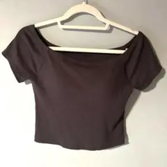 GU ブラカップ付きTシャツ/オフショルダーM ダークグレー