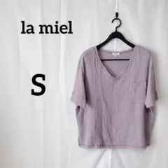 la miel【S】 トップス レディース 薄紫 Vネック カットソー 半袖