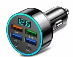 シガーソケット6ポート急速充電器USB4USB+2TypeC　カーチャージャー