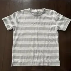 グレーとホワイトのストライプTシャツ Lサイズ
