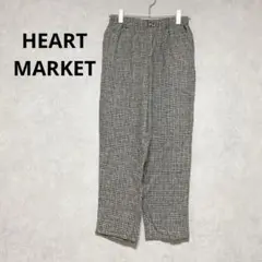 ハートマーケット　ワイドパンツ　ウエストゴム　楽パンツ　チェック柄　ブラウン　M