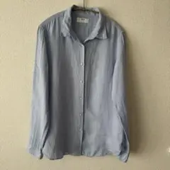 UNIQLO プレミアムリネンストライプシャツ M 64 Blue