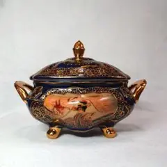 薩摩焼 金彩 龍 芸者 物入れ 骨董 ヴィンテージ