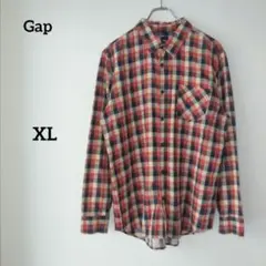 Gap ギャップ 長袖 フランネルシャツ オレンジ チェック 綿100％ XL