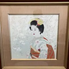 舞妓　超大型絵画　縦109cm 水彩画　日本画　美術品　インテリア　京都　神社 舞妓 絵画 日本画 美人画 夏 京都 大文字 美術品 日本画