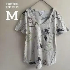 FOR THE REPUBLIC 花柄 Vネック Tシャツ Mサイズ ホワイト