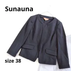 スーナウーナ ▶ ノーカラージャケット サイズ38 紺 麻混 丈短め きれいめ