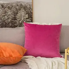 クッションカバー ベルベット 無地 50×50cm ローズ 2枚セット おしゃれ