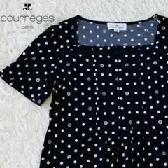 Courreges - クレージュ ☆ 総柄 ロゴ リボン トリム 半袖 カットソー 38 日本製 紺 Courreges - クレージュ ☆ 総柄 ロゴ リボン トリム 半袖