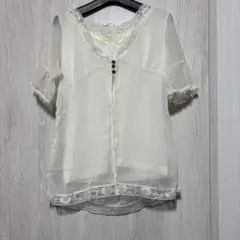 新品クリーム色 シースルー 半袖シャツMサイズ