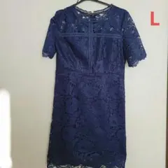 CHIC LINE　総レース半袖ワンピース　Lサイズ　ネイビー