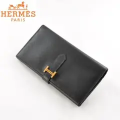 エルメス ベアン ヴォーエプソン ブラック 三つ折り 財布 【□K刻印】