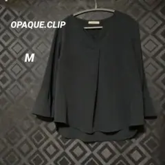 OPAQUE.CLIP ブラウス 七分袖　フレアスリーブ　ブラック　スキッパー
