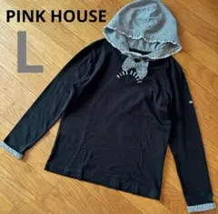 PINKHOUSE ギンガムフード付きカットソー　長袖　L 黒　リボン　トップス
