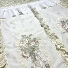 未使用 バラ柄レースカーテン フリル 暖簾 のれん 花柄 昭和レトロ