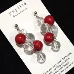 《№452》 レッド×クリアベルビーズピアス