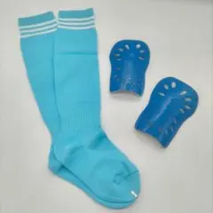 【2点セット】　水色×白　ジュニア　サッカーソックス　＆　レガース　キッズ