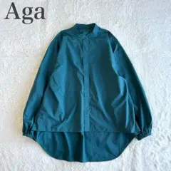 アーガ aga 美品 レーヨンMIX スタッズボタン バルーンスリーブブラウス