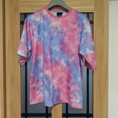 メンズ大きいサイズピンクタイダイ柄 メッシュTシャツ