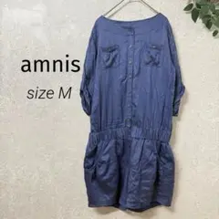 amnis フロントボタン 七分袖 ショートロンパース（M） 青