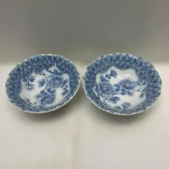 青い花柄 ボウル 2個セット