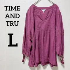 ✨️海外古着✨TIME AND TRU【L】ピンク チュニック 刺繍入り