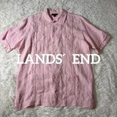 【希少】LANDS´ END ランズエンド　キューバシャツ　麻100％　ピンク