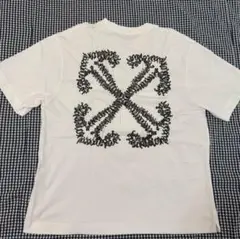 【美品】Off-White オフホワイト 刺繍ロゴ Tシャツ Mサイズ 白×黒