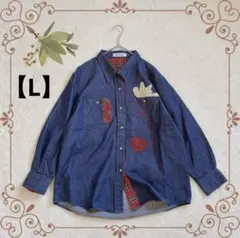Francaise 長袖デニム風シャツ 【美品】五分丈 猫柄